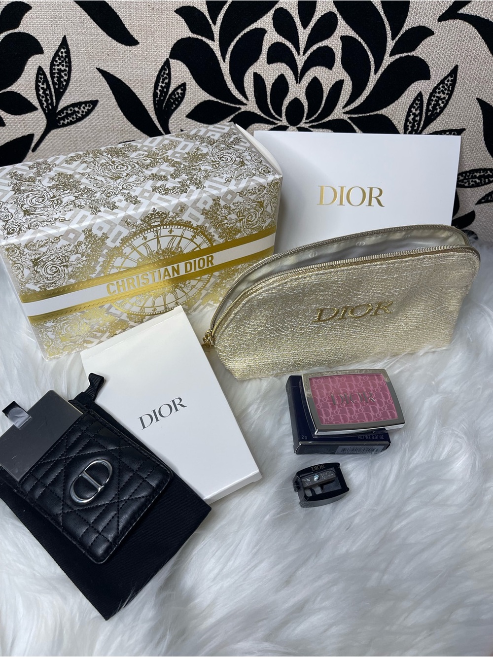 Dior Metallic Gold Cosmetic Pouch with DIOR Logo